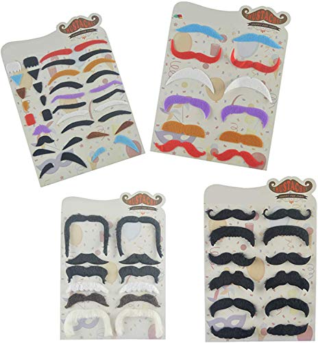 Comius Sharp Party Moustache 72 Piezas 4 Tarjetas de Bigotes Adhesivos para niños y Adultos Accesorios para Juegos de Disfraces Set de Barba Falsa Fiestas de Vaquero, cumpleaños
