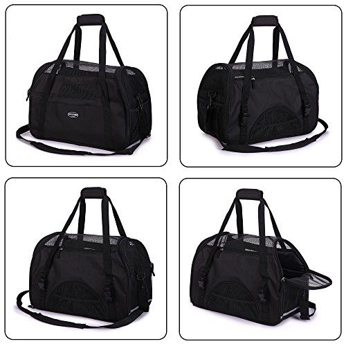 Cómodo Bolso de Hombro Portador de Viaje para Perros y Gatos Aprovado por Aerolíneas Tote de Lados Suaves con Estera, Negro