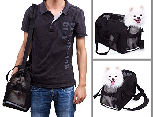 Cómodo Bolso de Hombro Portador de Viaje para Perros y Gatos Aprovado por Aerolíneas Tote de Lados Suaves con Estera, Negro