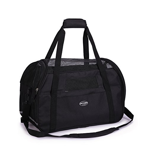 Cómodo Bolso de Hombro Portador de Viaje para Perros y Gatos Aprovado por Aerolíneas Tote de Lados Suaves con Estera, Negro