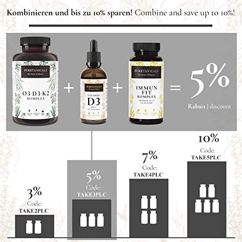 Complejo de Vitamina Pura Altamente Concentrada: A C E D3 K2 + Cinc | 90 Cápsulas Naturales Veganas, Multivitaminas Minerales para Sistema Inmunológico | Analizada en Laboratorios Producida Alemania