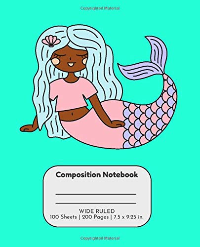 Composition Notebook Wide Ruled: Mermaid Notebooks for Girls, Cute Mermaid Under the Sea in Pink and Blue, Comp Book Writing Journal with Lined Paper, ... Gift (Virtual School Supplies for Kids)