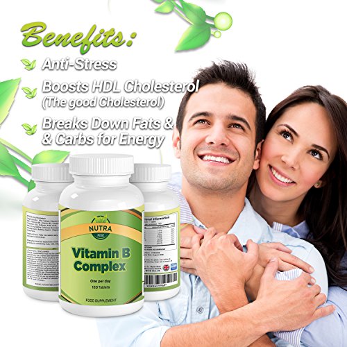 Compuesto de Vitamina B, Suplemento de Alta Potencia, Contiene Todas las 8 Vitaminas B, B1, B2, B3, B5, B6, B12, D ­Biotina y Ácido Fólico, Suministro para 6 meses, Producido en UK – 180 pastillas