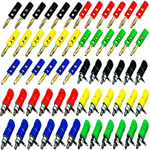 Conector Banana,Biluer 60PCS Banana Plug Panel Banana Banana Socket Adaptador De Terminal Banana 4.0mm Jack para Sondas de Prueba de Montaje En Panel