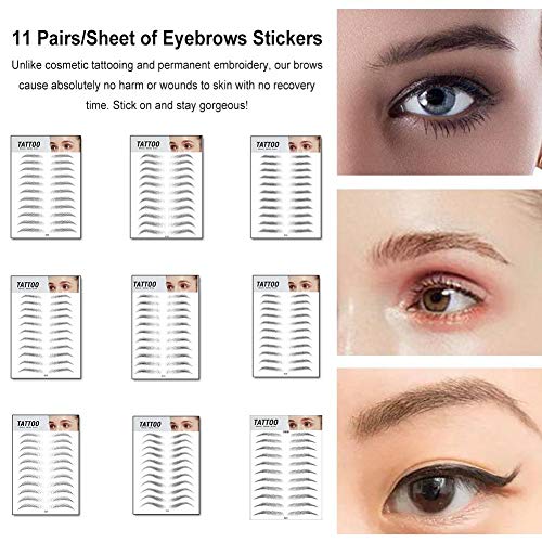 Conocido cejas postizas, tatuaje de cejas, calcomanía de cejas, 4D, cejas auténticas, resistentes al agua, de larga duración, para mujeres, 11 pares regulares, E13.