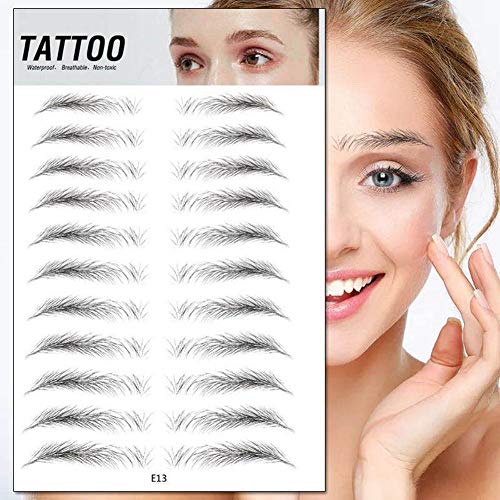 Conocido cejas postizas, tatuaje de cejas, calcomanía de cejas, 4D, cejas auténticas, resistentes al agua, de larga duración, para mujeres, 11 pares regulares, E13.