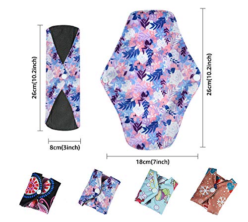 Conpro 4 Piezas 25.5cm Compresas Reutilizables, Salvaslip Reutilizable, Servilleta Sanitaria de Fibra de Bambú, Compresas Tela Mujer Lavables, Más Saludable, Económico y Ecológico