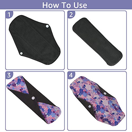 Conpro 4 Piezas 25.5cm Compresas Reutilizables, Salvaslip Reutilizable, Servilleta Sanitaria de Fibra de Bambú, Compresas Tela Mujer Lavables, Más Saludable, Económico y Ecológico