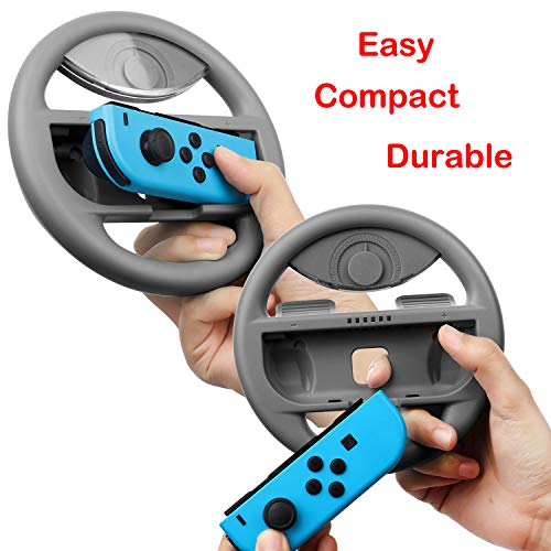 COODIO Volante y Grip Switch Joy-Con, Switch Joy-Con Racing Wheel Volante, Mandos Grip Joy-Con para Mario Kart Juegos / Joy-Con Mandos Nintendo Switch, Gris (Pack de 4 Deluxe)