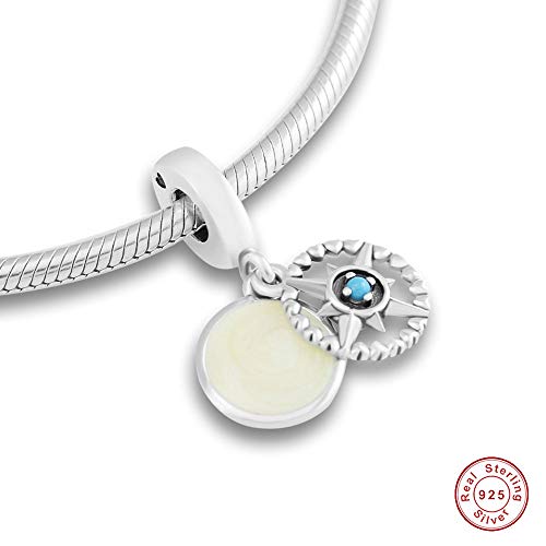 COOLTASTE 2018 Brújula de verano rosa colgante plata 925 esmalte & cian azul cristal DIY se adapta para pulseras originales Pandora encanto joyería de moda
