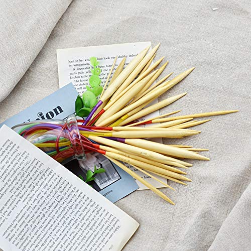 Coopay - Juego de agujas de tejer circulares de bambú, 40 cm, agujas de tejer con tubo de plástico de colores para niños, 18 agujas de doble punta para cuello, calcetín, sombrero o manga, 2 mm a 10 mm