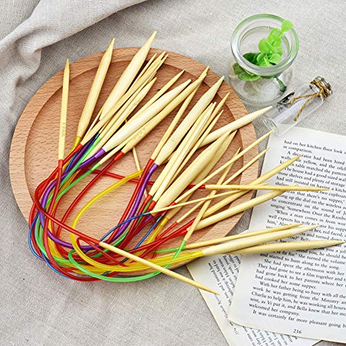 Coopay - Juego de agujas de tejer circulares de bambú, 40 cm, agujas de tejer con tubo de plástico de colores para niños, 18 agujas de doble punta para cuello, calcetín, sombrero o manga, 2 mm a 10 mm