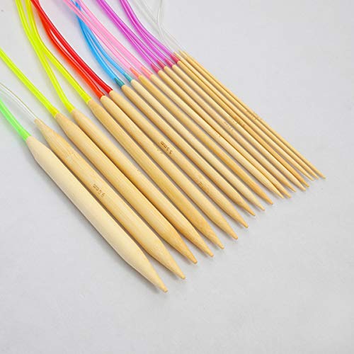 Coopay - Juego de agujas de tejer circulares de bambú, 40 cm, agujas de tejer con tubo de plástico de colores para niños, 18 agujas de doble punta para cuello, calcetín, sombrero o manga, 2 mm a 10 mm