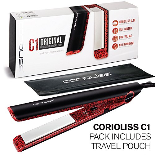 Corioliss C1 - Plancha de pelo profesional, tecnología de titanio, diseno de leopardo, color rojo