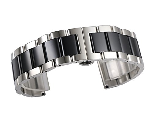 Correa de Reloj de 22 mm de Gama Alta de Acero Inoxidable de Doble Tono Plata y Negro