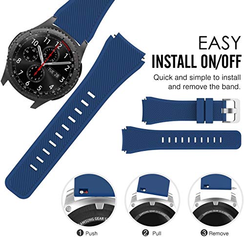 Correa de Reloj de Silicona Suave Compatible con Galaxy Watch 46mm / Gear Live/Gear S3 Classic/Gear S3 Frontier, Repuesto Ideal (22mm, Azul Medianoche)