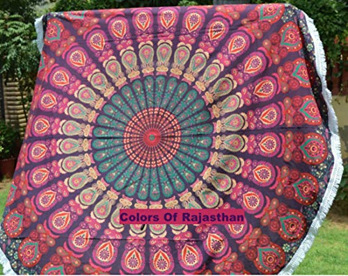 Cor's Hippie Mandala Tapiz redondo redondo para colgar en la pared, toalla de playa, manta de yoga, tapiz redondo de 183 cm