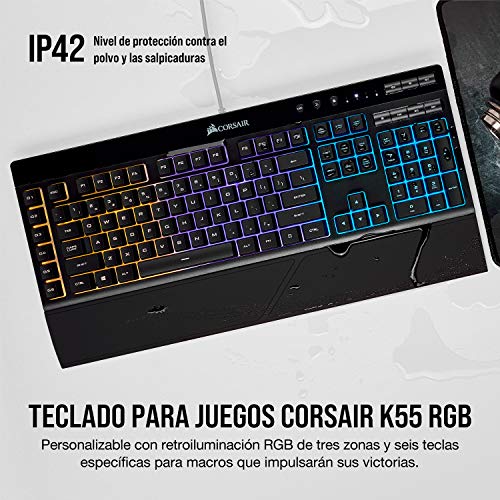 Corsair K55 RGB - Teclado Gaming (retroiluminación multicolor RGB, QWERTY), negro [España]