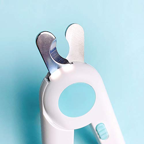 Cortador de uñas Mufee para mascotas, gatos, perros, con hoz de luz LED, de acero inoxidable, tijeras de aseo para mascotas, garras para perros (BU)