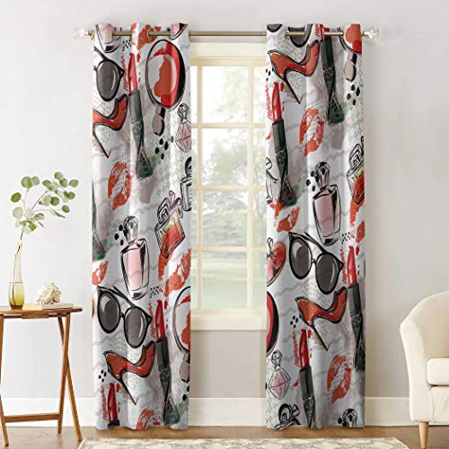 Cortinas para Habitación de Salón Térmicas Aislantes Blanco Rosa Negro Rojo Tacones Altos Perfume pintalabios UV la Luz Proteccion Privacidad con Ojales para Dormitorio 110x215cm x2