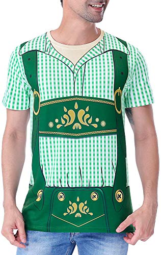 COSAVOROCK Disfraz de Bávaro Alemán Oktoberfest para Hombre Camiseta Lederhose (M, Verde)