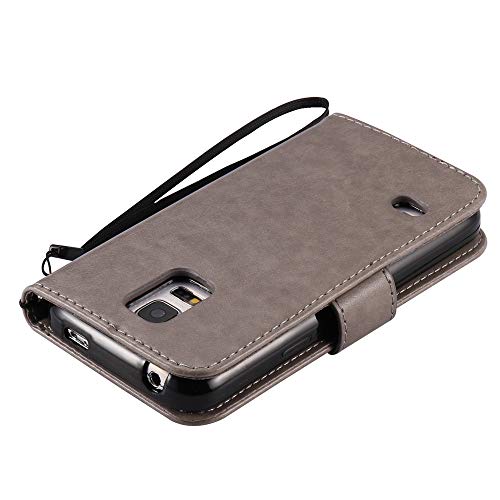 COTDINFOR Samsung Galaxy S5 Mini Funda Mujer Chica Elegante Suave PU Cuero Flip Cuero Billetera Estuche Cárcasa Case Protectora para Samsung S5 Mini Gray Wishing Tree with Diamond KT.