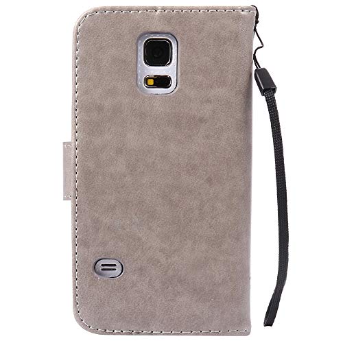 COTDINFOR Samsung Galaxy S5 Mini Funda Mujer Chica Elegante Suave PU Cuero Flip Cuero Billetera Estuche Cárcasa Case Protectora para Samsung S5 Mini Gray Wishing Tree with Diamond KT.
