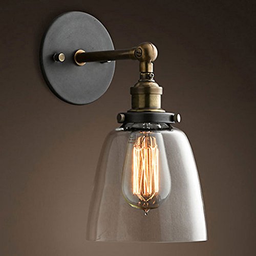 Cozyle Vintage Cobre Industrial pantalla de cristal lámpara de pared de forma de cuenco ámbar