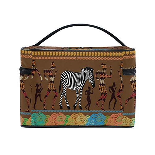 CPYang Bolsa de maquillaje de viaje tribal africana mujer cebra portátil cosmética caso organizador neceser bolsa de maquillaje tren caso para mujeres niñas