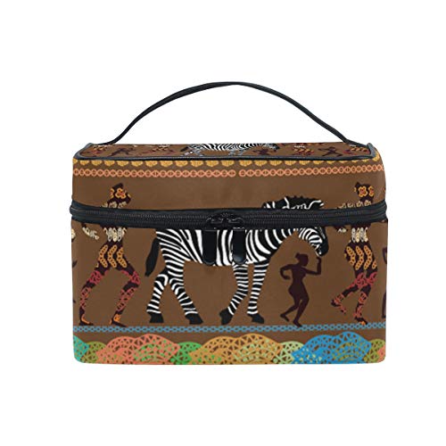 CPYang Bolsa de maquillaje de viaje tribal africana mujer cebra portátil cosmética caso organizador neceser bolsa de maquillaje tren caso para mujeres niñas