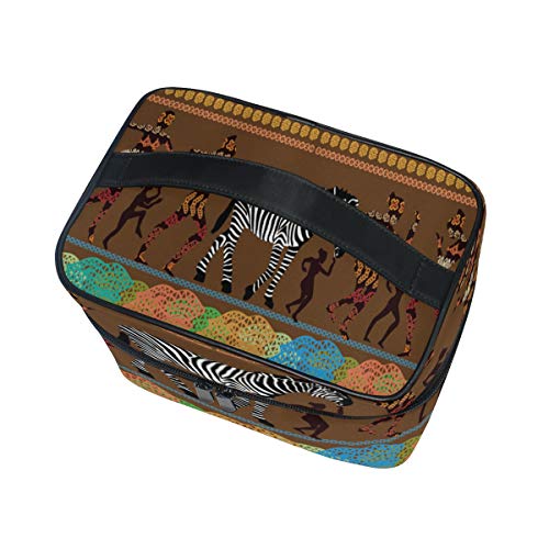 CPYang Bolsa de maquillaje de viaje tribal africana mujer cebra portátil cosmética caso organizador neceser bolsa de maquillaje tren caso para mujeres niñas