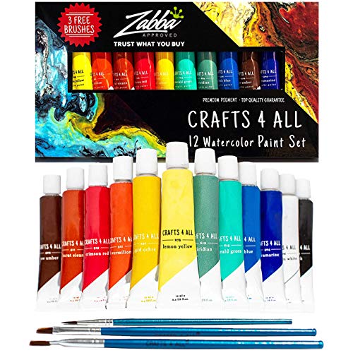 Crafts 4 ALL Set de Pintura Acuarela 12 Colores Premium para Artistas, Estudiantes y Principiantes – Perfecto para Paisaje y Pinturas sobre Lienzo