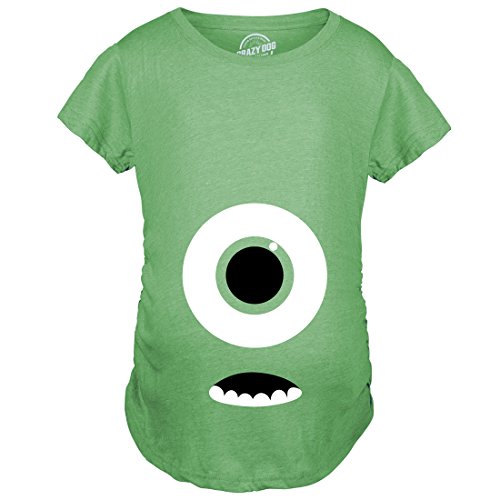 Crazy Dog Tshirts - Maternity Monster Eye Ball Funny Pregnancy tee Cute Halloween Baby Bump T Shirt (Heather Green) - M - Camiseta De Maternidad