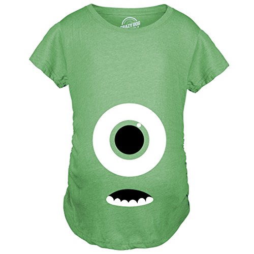 Crazy Dog Tshirts - Maternity Monster Eye Ball Funny Pregnancy tee Cute Halloween Baby Bump T Shirt (Heather Green) - M - Camiseta De Maternidad