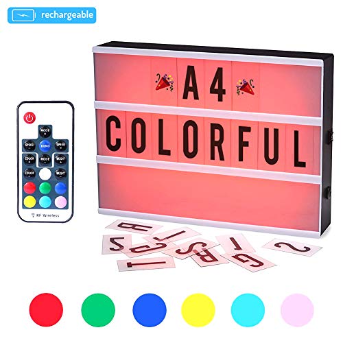 CrazyFire Caja de Luz, Cambio de Color Lightbox A4,Batería Recargable Cinematic Led Box con 189 Cartas y Emojis (7 Colores)