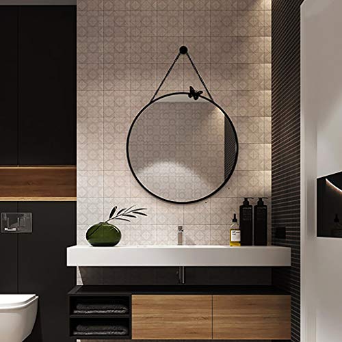 Creative Wall Mirror, Espejo Redondo para el hogar Baño Colgante Maquillaje Espejo Muchacha montada en el Dormitorio Vestir Barbería Espejo Decorativo, Negro, Dorado
