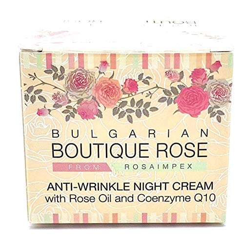 Crema Antiarrugas de Noche con Coenzima Q10 y Aceite Natural de Rosa de Boutique Rose, Sin Parabenos, Sin Conservantes