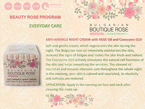 Crema Antiarrugas de Noche con Coenzima Q10 y Aceite Natural de Rosa de Boutique Rose, Sin Parabenos, Sin Conservantes