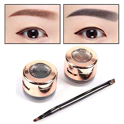 Crema delineador de ojos de cejas duradera impermeable 2 en 1, herramienta cosmética de maquillaje de ojos ahumados, crema marrón + negra con cepillo