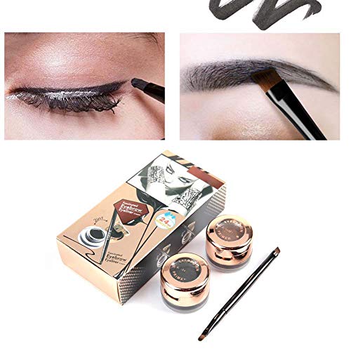 Crema delineador de ojos de cejas duradera impermeable 2 en 1, herramienta cosmética de maquillaje de ojos ahumados, crema marrón + negra con cepillo