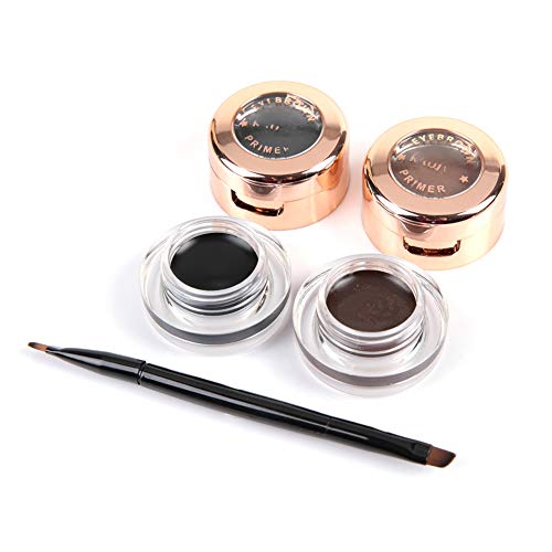 Crema delineador de ojos de cejas duradera impermeable 2 en 1, herramienta cosmética de maquillaje de ojos ahumados, crema marrón + negra con cepillo