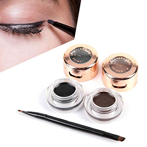 Crema delineador de ojos de cejas duradera impermeable 2 en 1, herramienta cosmética de maquillaje de ojos ahumados, crema marrón + negra con cepillo