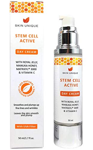 Crema para el cabello Active Day Cream 50 ml - Crema hidratante facial anti-edad natural y orgánica y relleno antiarrugas con filtro UVA, miel Manuka, jalea real y Matrixyl 3000