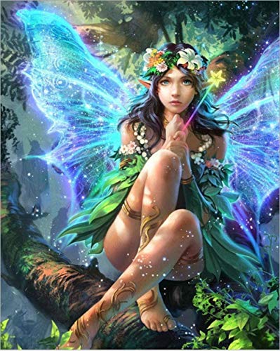 Cruz para adultos Kits de punto Cartilla de niña elfa lienzo preimpreso 14CT，Bordado de kit de punto de cruz de arte DIY de principiantes Regalo para la decoración del hogar，40x50cm