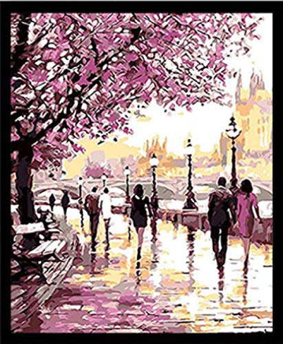 Cruz para adultos Kits de punto Cartilla Sakura Street Walker lienzo preimpreso 14CT，Bordado de kit de punto de cruz de arte DIY de principiantes Regalo para la decoración del hogar，40x50cm