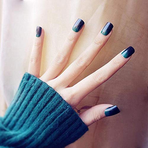 CSCH Uñas postizas Venta caliente decoraciones para uñas consejos 24 piezas verde negro degradado uñas postizas cortas con pegamento color sólido cubierta completa dedo uñas postizas