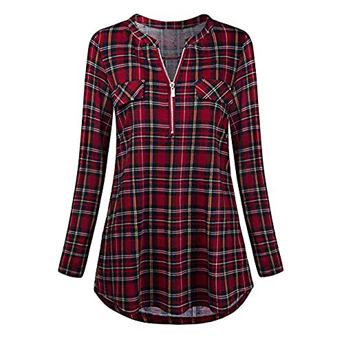 Cuello en V Camisetas Manga Larga Mujer Tumblr Kimono Otoño Mujer Camisetas Camisas a Cuadros Ropa Chandal Chaquetas Tops Sudaderas Mujer Capucha Blusa con Botón riou