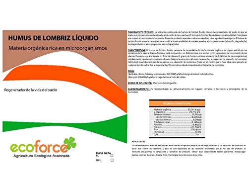 CULTIVERS Humus Líquido de Lombriz Ecológico de 5 l. Materia Orgánica Rica en Microorganismos. Regenerador de la Vida del Suelo. Aumenta la Calidad y producción de Las cosechas.