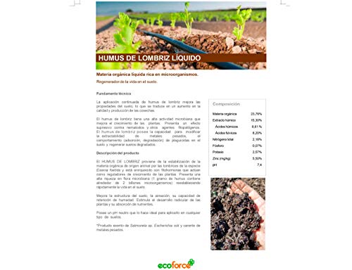 CULTIVERS Humus Líquido de Lombriz Ecológico de 5 l. Materia Orgánica Rica en Microorganismos. Regenerador de la Vida del Suelo. Aumenta la Calidad y producción de Las cosechas.
