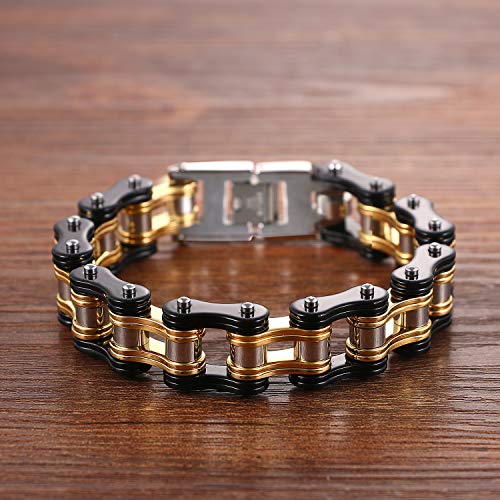 cupimatch Cadena de bicicleta Pulsera Hombre Acero Inoxidable Biker brazo Maduro para hombres difícil 16 mm de ancho motocicleta pulsera de plata 22 cm, color rojo